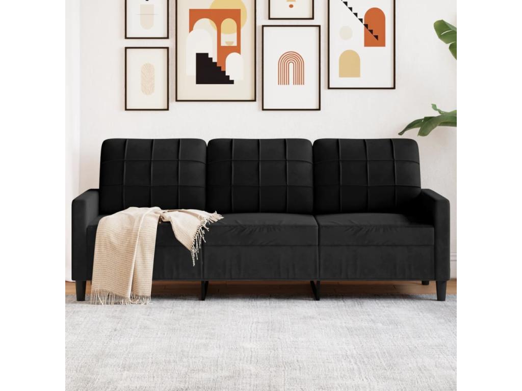 Sofá de 3 plazas terciopelo negro 180 cm - MZRxwA1261gk