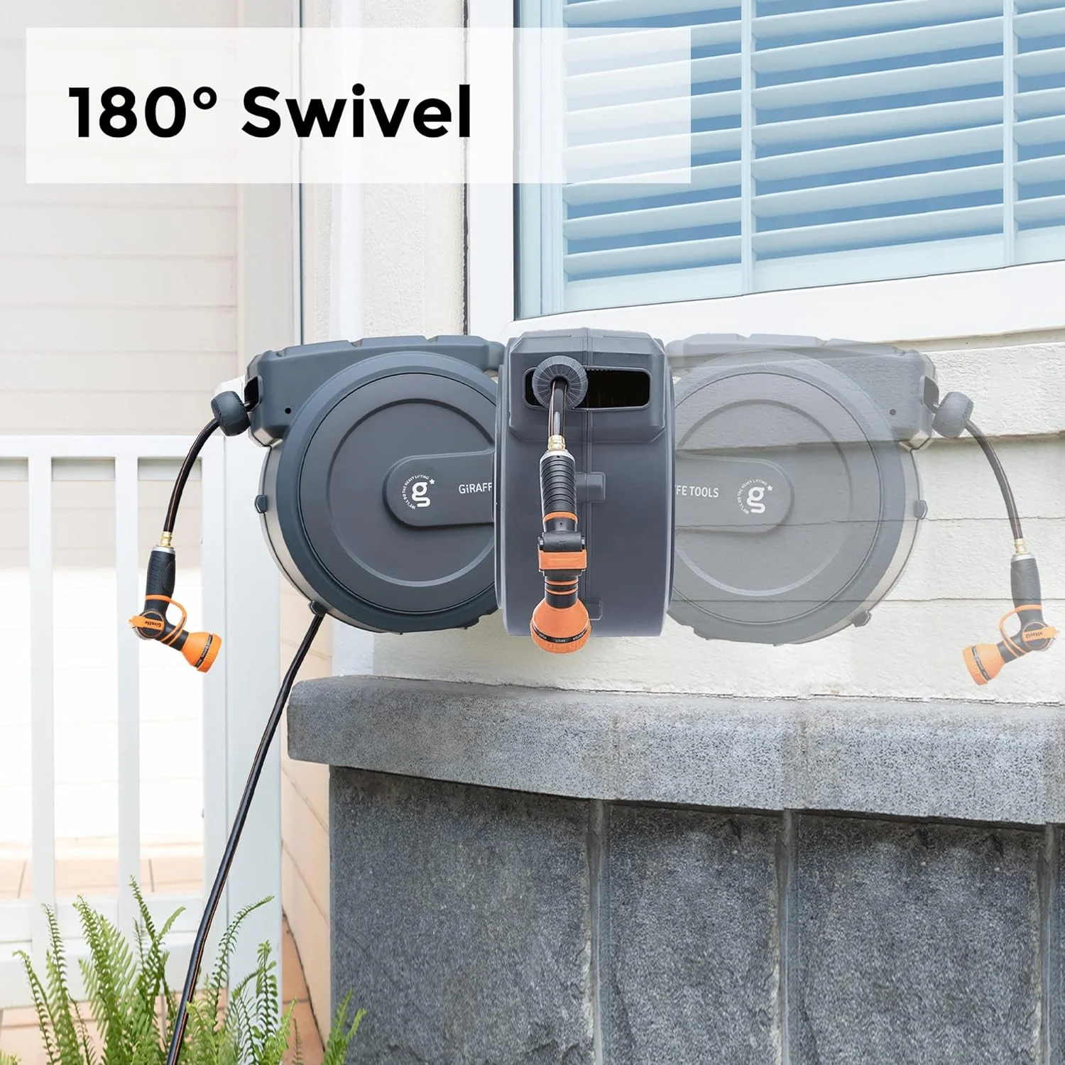 Giraffe Tools Retractable Garden Hose Reel with 1/2in-100ft Water Hose, Plastic Bracket, Wall Mounted, Dark Grey - Image 25