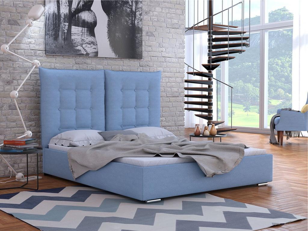 Cama Florence 104, Doble, Azul, 180x200, Tapiz, Somieres, 195x214x128cm