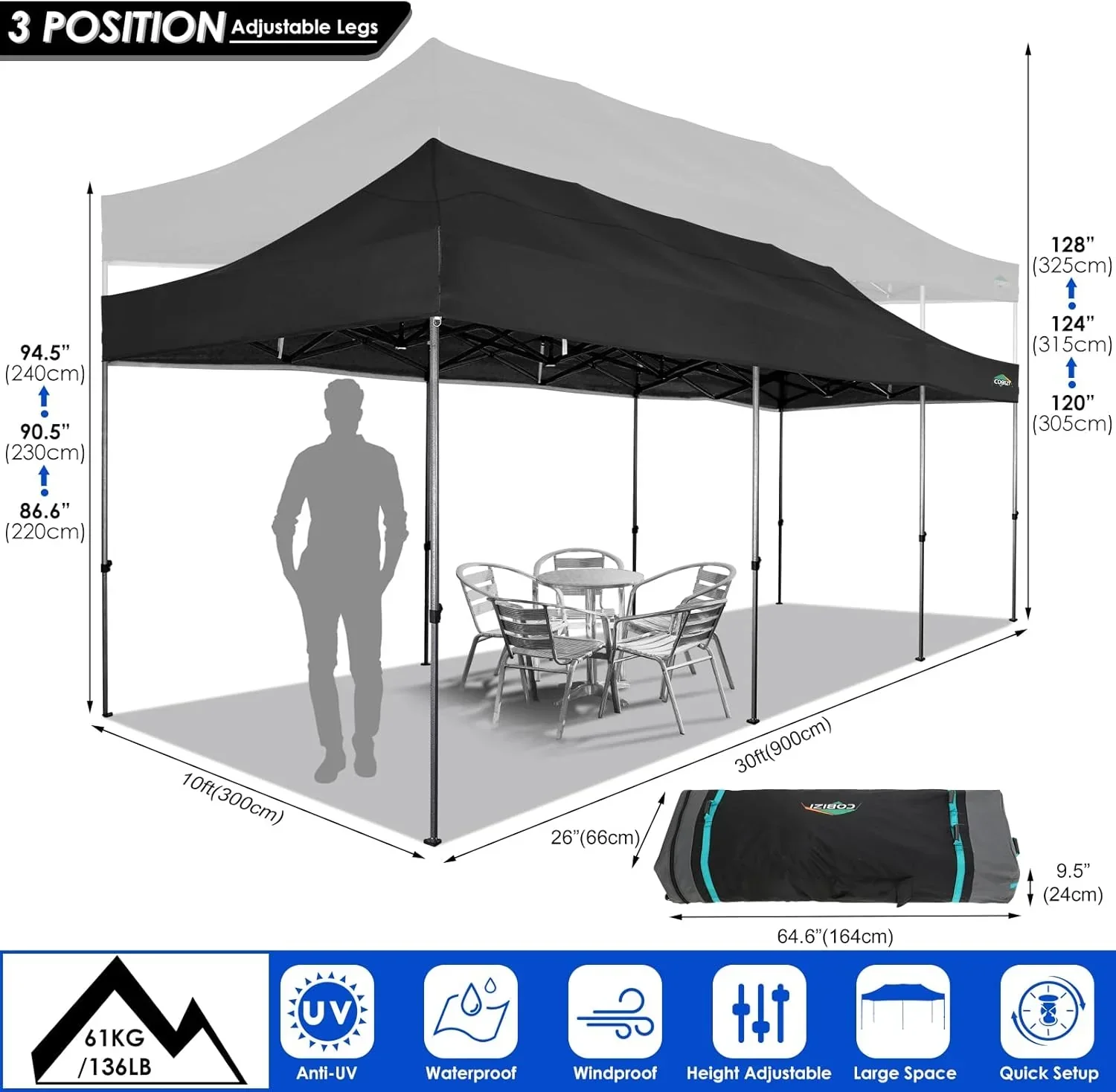COBIZI 10x20 Heavy Duty Pop up Canopy Tent 6 sidewalls Commercial Canopy Wedding Party Tents