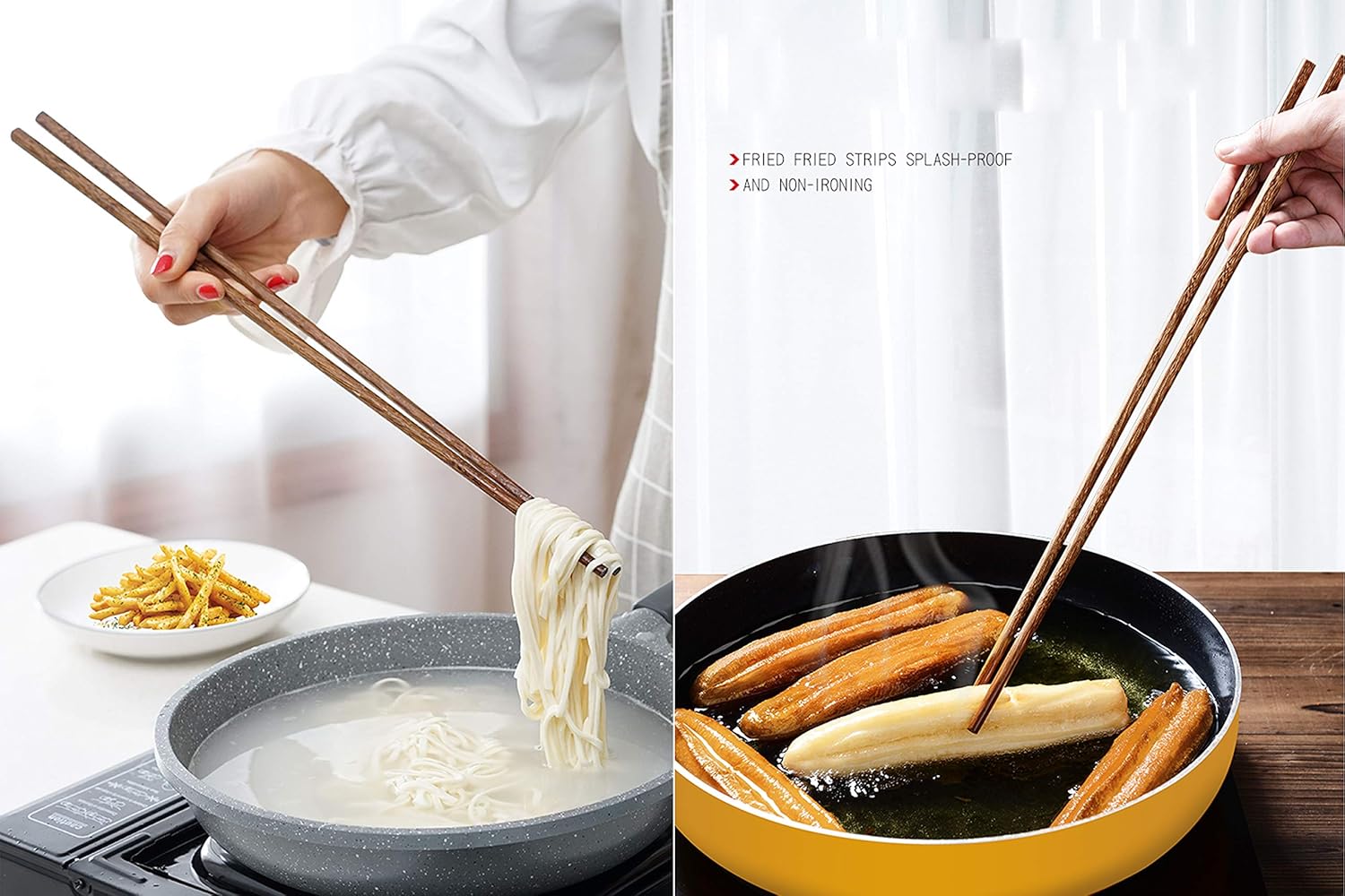 FJNATINH Wok Utensils Wooden Cooking Utensils Tools 6 PCS Wooden Spatula, Barbecue Tongs,Wok Shovel, Cooking chopsticks,Long Spoons,Nanmu Fish Shaped Rice Spoon Accessories