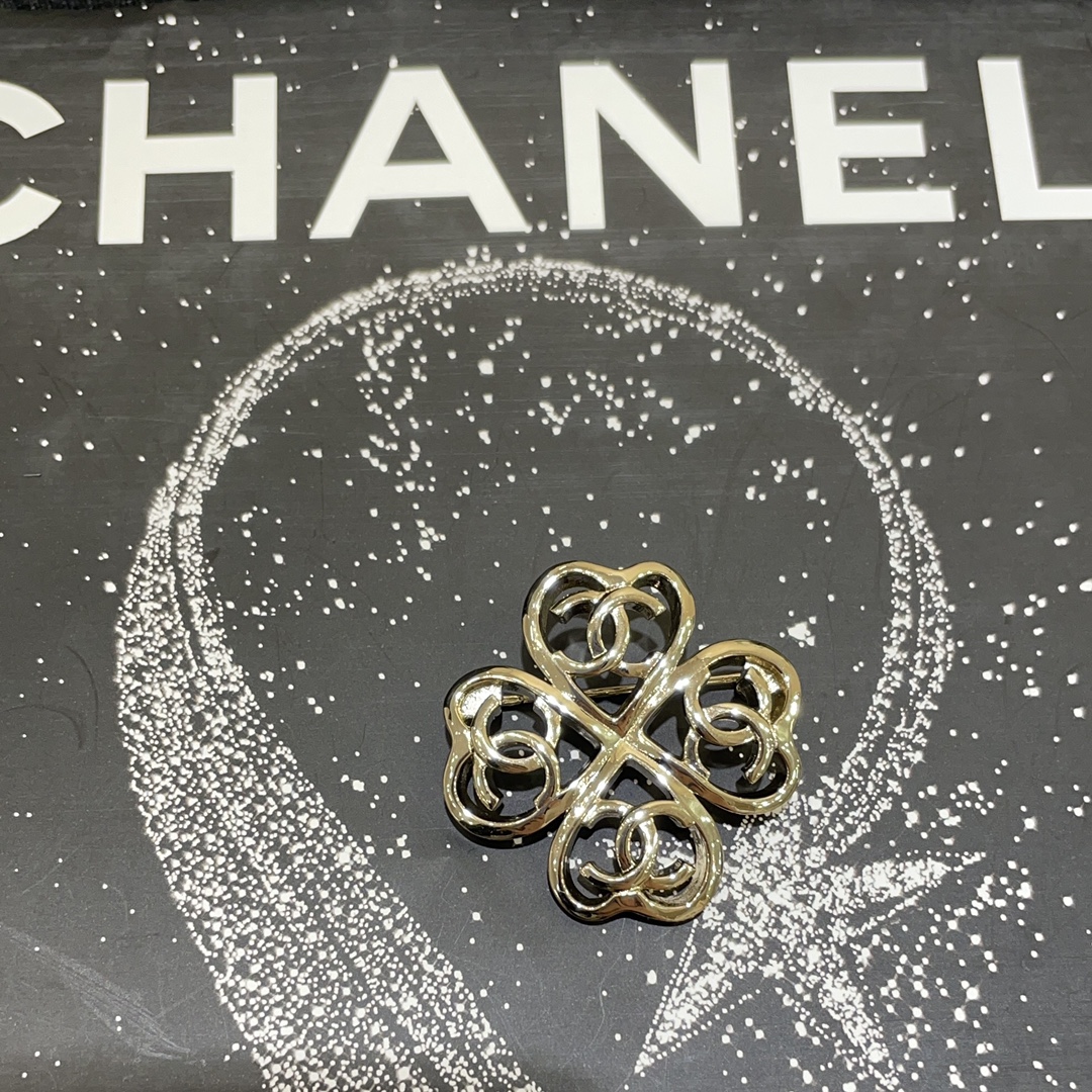 Chanel Light Gold Hollow Clover Brooch - Original Replica Club