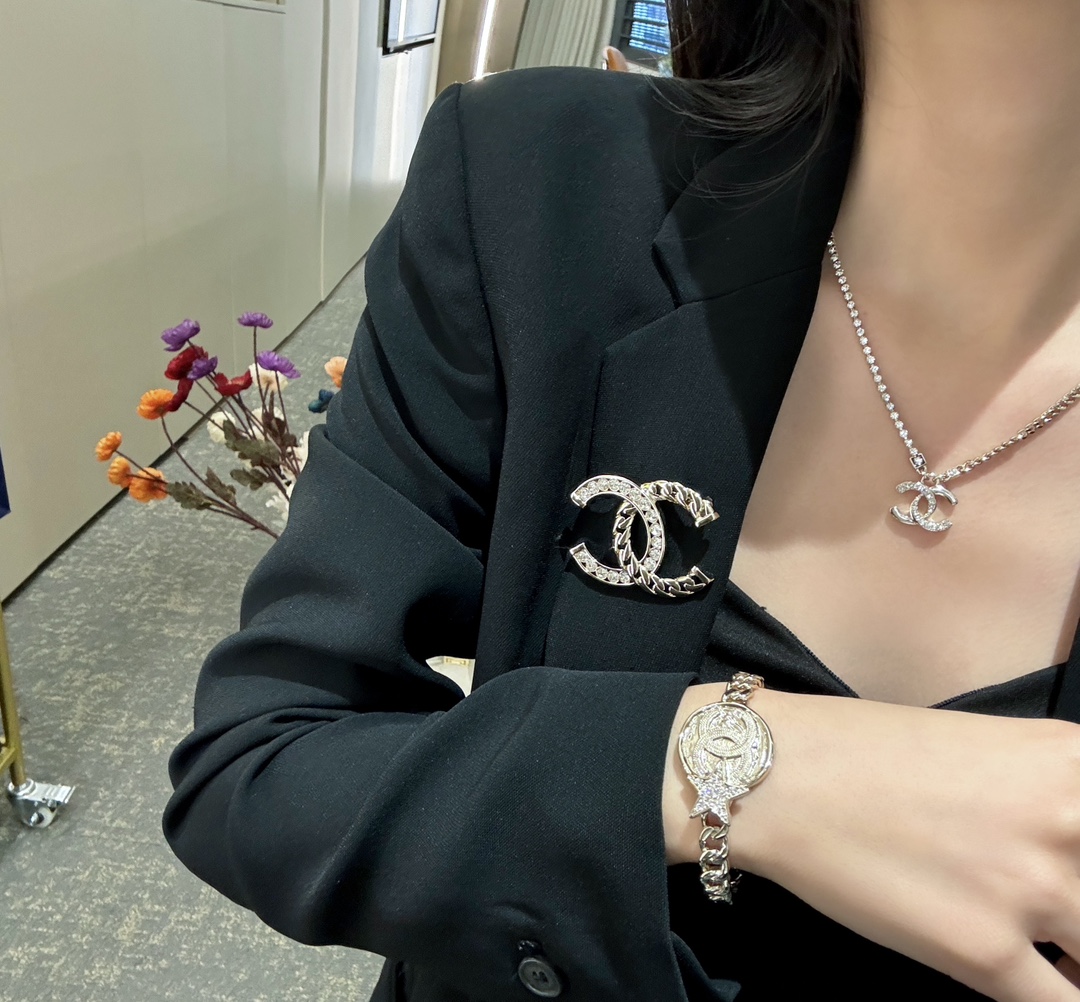 Chanel Light Gold CC Brooch Bracelet Bangle Earrings Necklace - Original Replica Club