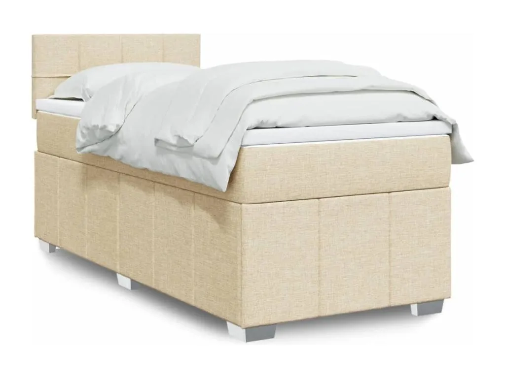 Cama box spring con colchón tela color crema 90x200 cm ggq3521792