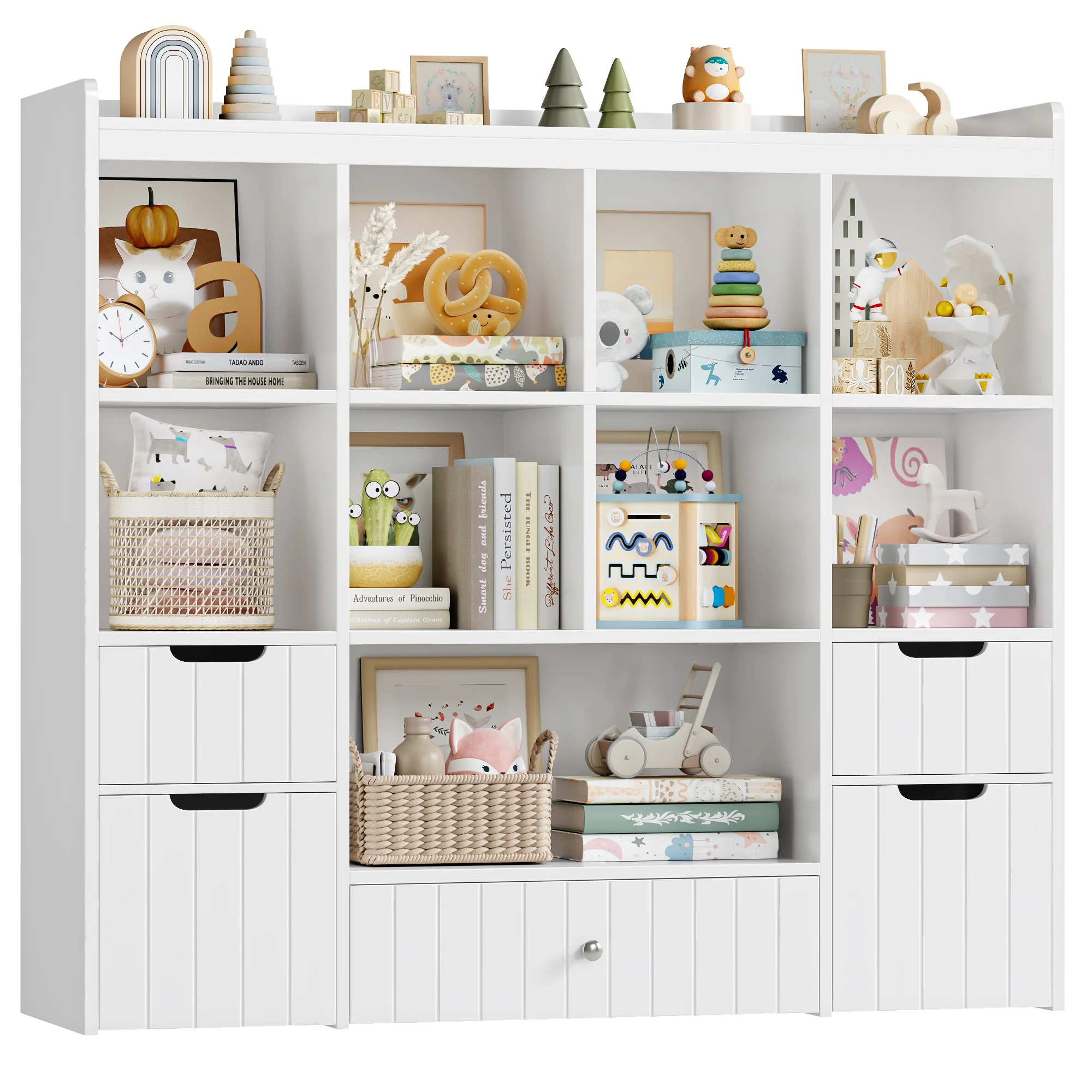 Homfa Kids Toy Storage Organizer with Cubby, Kids Toy Storage Chest with Removable Drawers, Kids Bookcase for Playroom Bedroom Living Room, Pink - Image 20