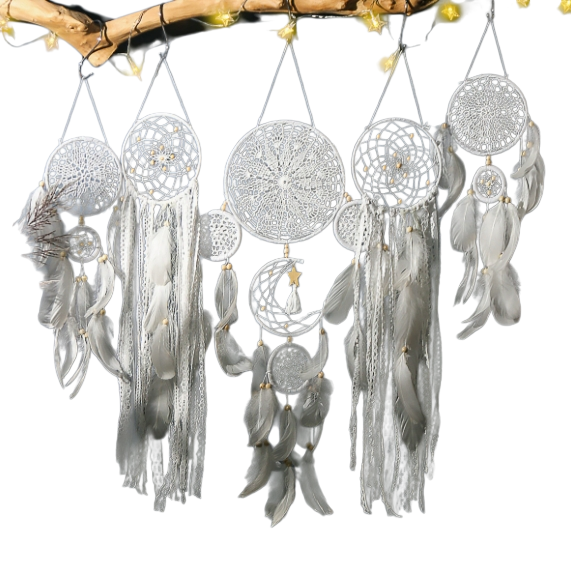 Nordic-Style Wall-Mounted Dream Catcher & Feather 5-Piece Set – Home Decor