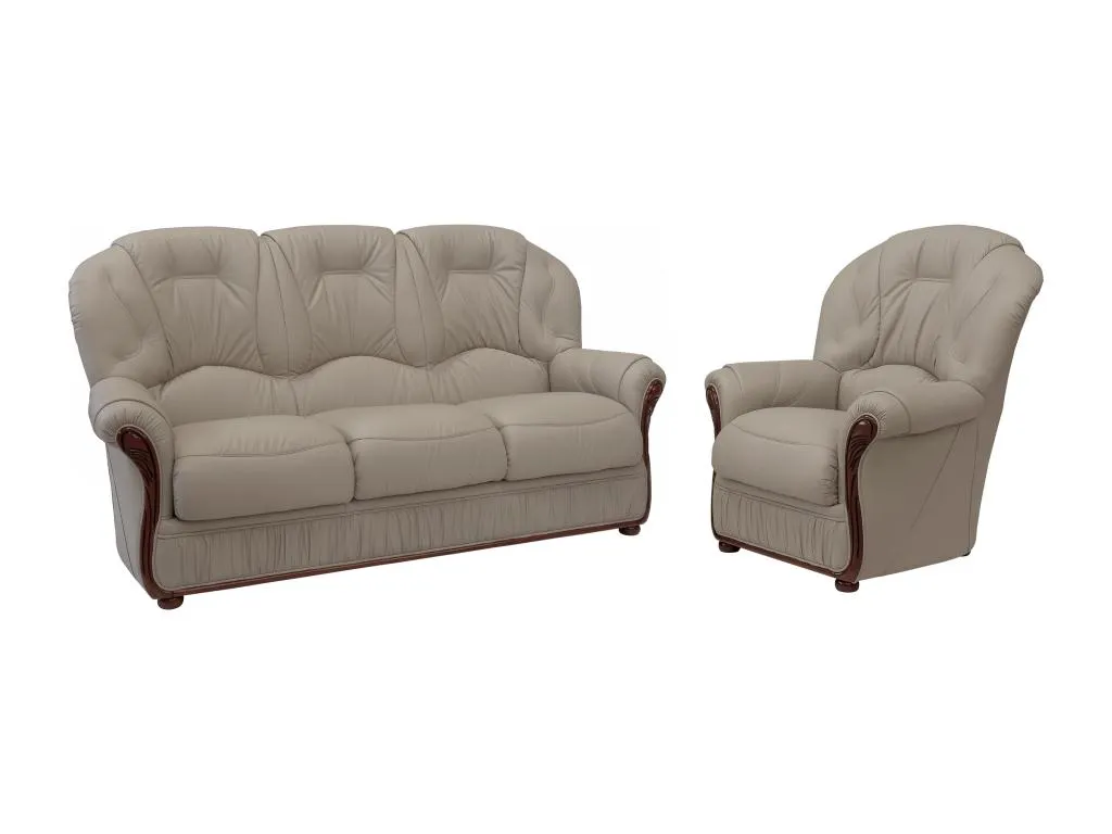 Sofá de 3 plazas y sillón cuero de búfalo color taupe Lluesmahome FKLL23741