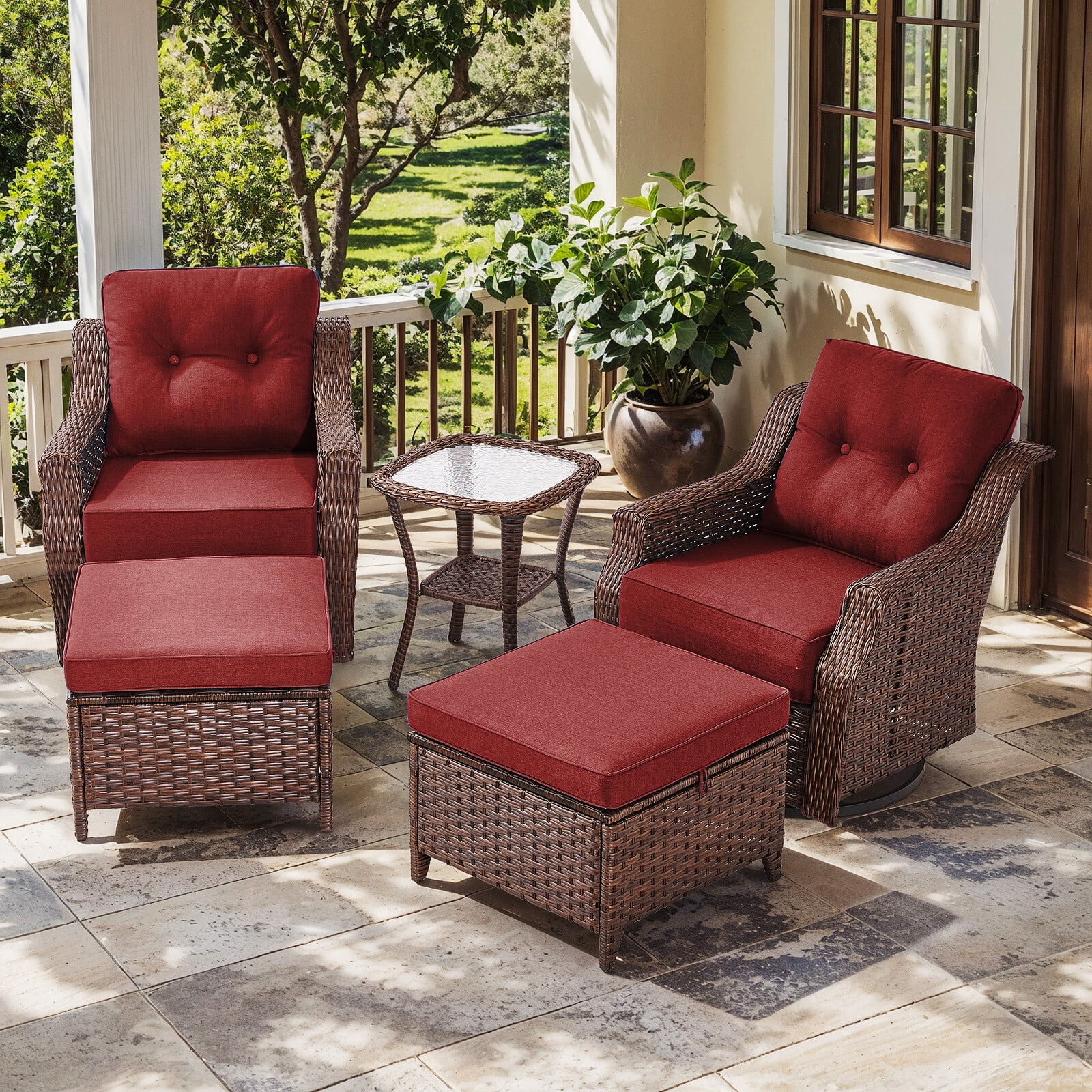Bellefurn Outdoor Patio Furniture Set with Fire Pit and Swivel Rocker Chair,High-Back Wicker Outdoor Conversation Sets with 3 Seater Couch and Side Table Set for Porch,Deck,Garden - Image 21