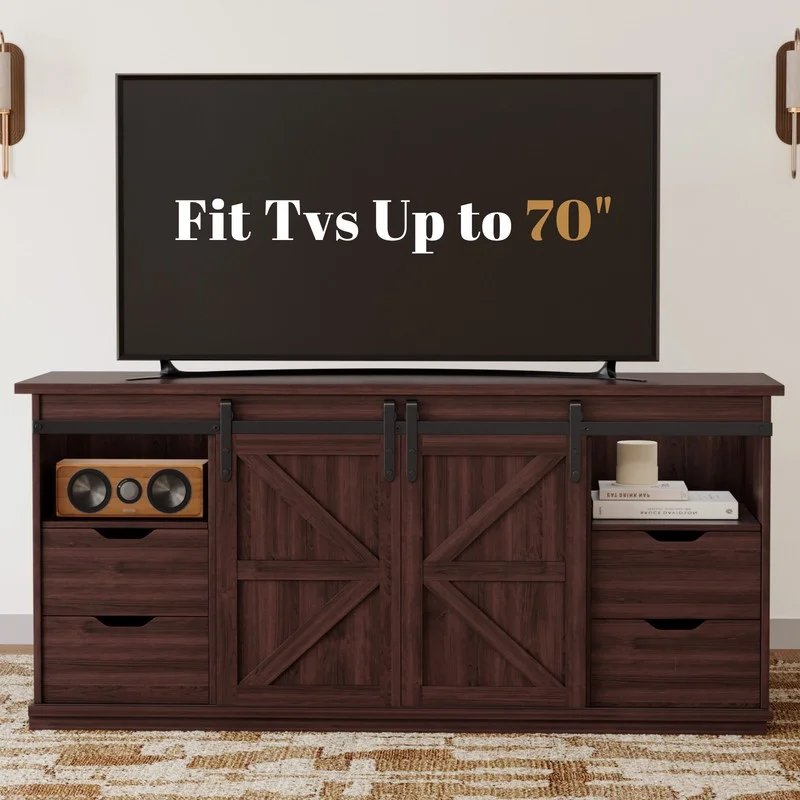 Vineego 70 inch Farmhouse TV Stand for Living Room, Entertainment Center with Sliding Barn Doors & 4 Storage Drawers, Adjustable Shelves Rustic Media Console for Bedroom,White - Image 16