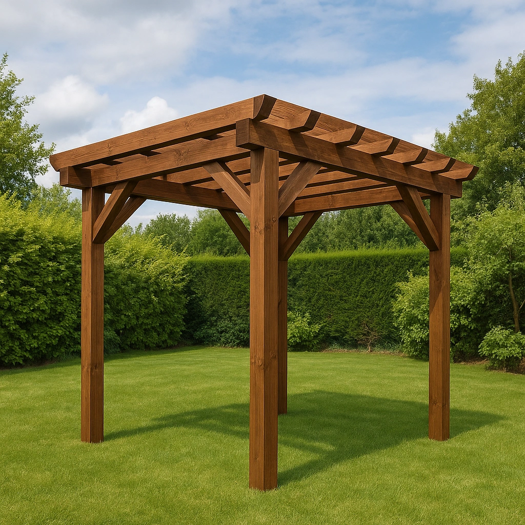 Pérgola de jardín madera marrón madera maciza para exterior 250cm x 250cm x 260cm