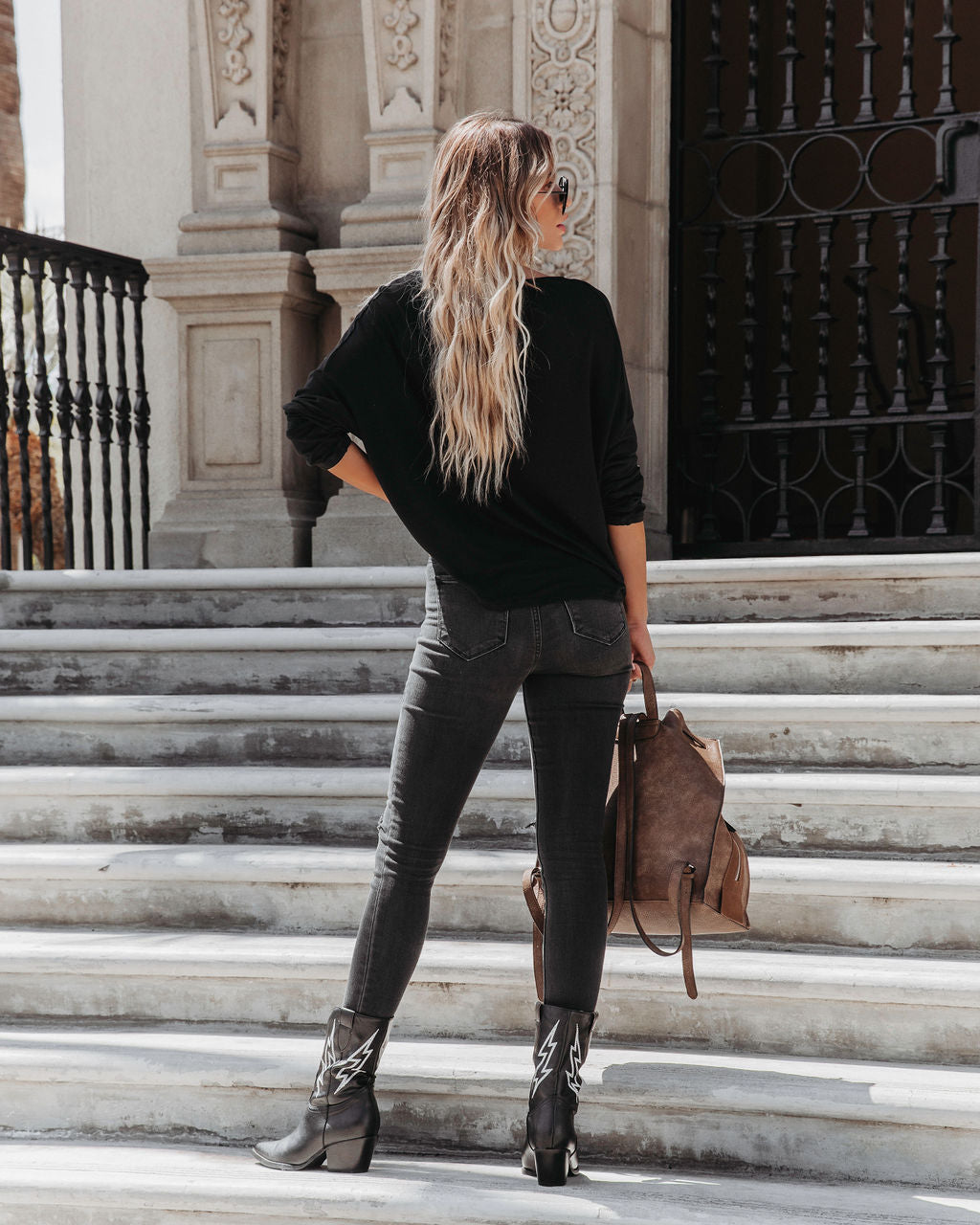 Jenna Boat Neck Long Sleeve Top - Black - Se7enfashion