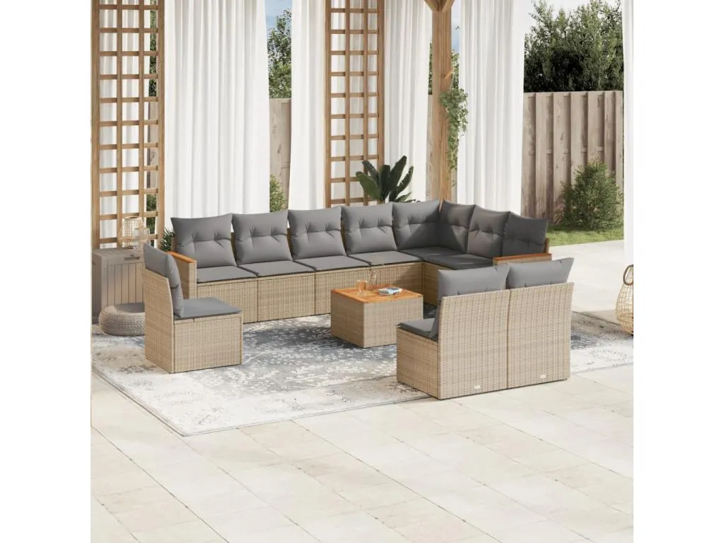 Juego de sofás jardín con cojines beige mezcla 11 pzas ratán PE