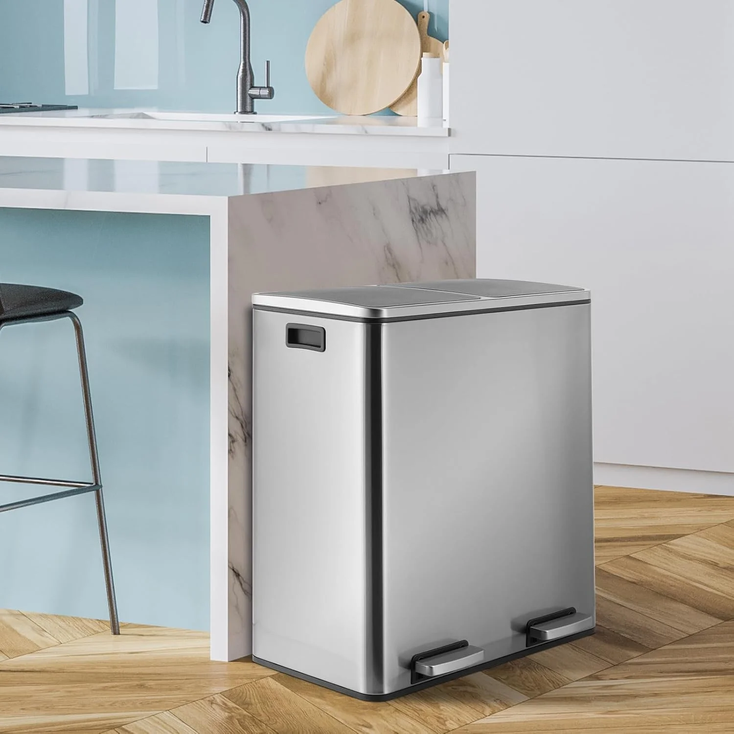 LAZY BUDDY Dual Garbage Can, Stainless Steel 16 Gallon Step Kitchen Trash Can with Soft-Close Lid, Double Compartment Garbage Recycling Bin - Image 18
