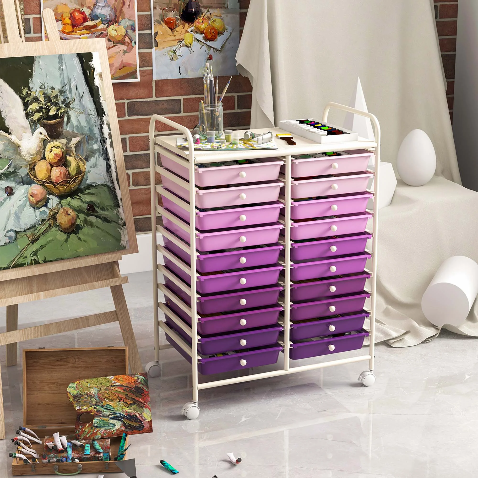 Costway 20 Drawer Rolling Storage Cart Tools Scrapbook Paper Office School Organizer Yellow - Image 67
