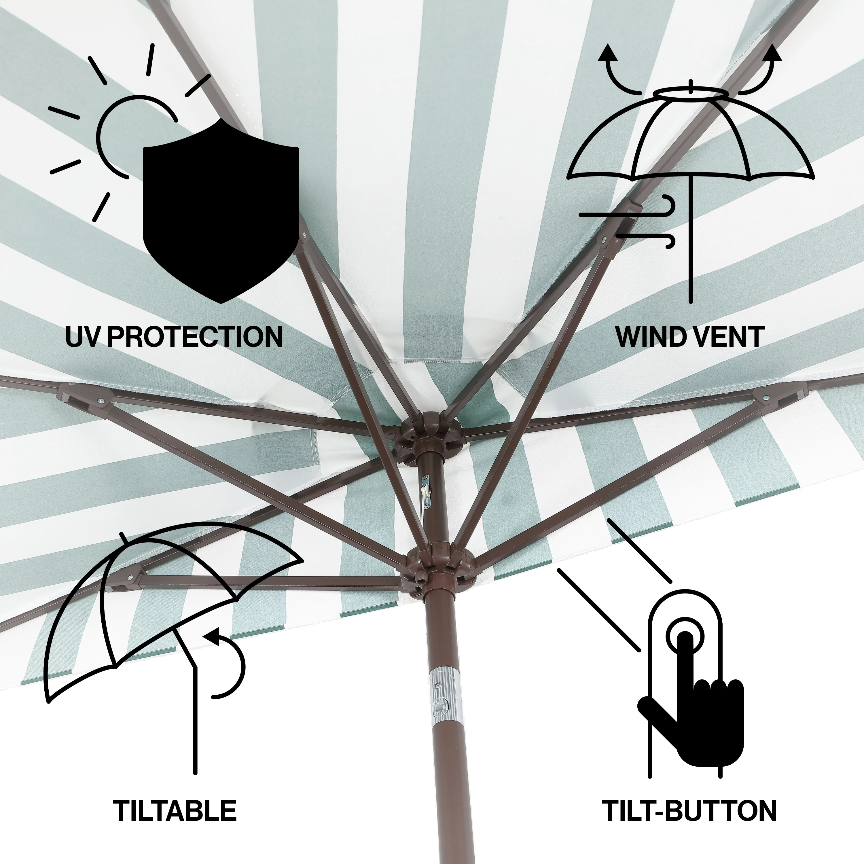 JONATHAN Y Beverly 9 ft. Half Market Patio Umbrella, Designer Classic Scalloped Fringe with Crank, Tilt Button and UV Protection, Blue/White/Cream, Dark Brown Pole - Image 26