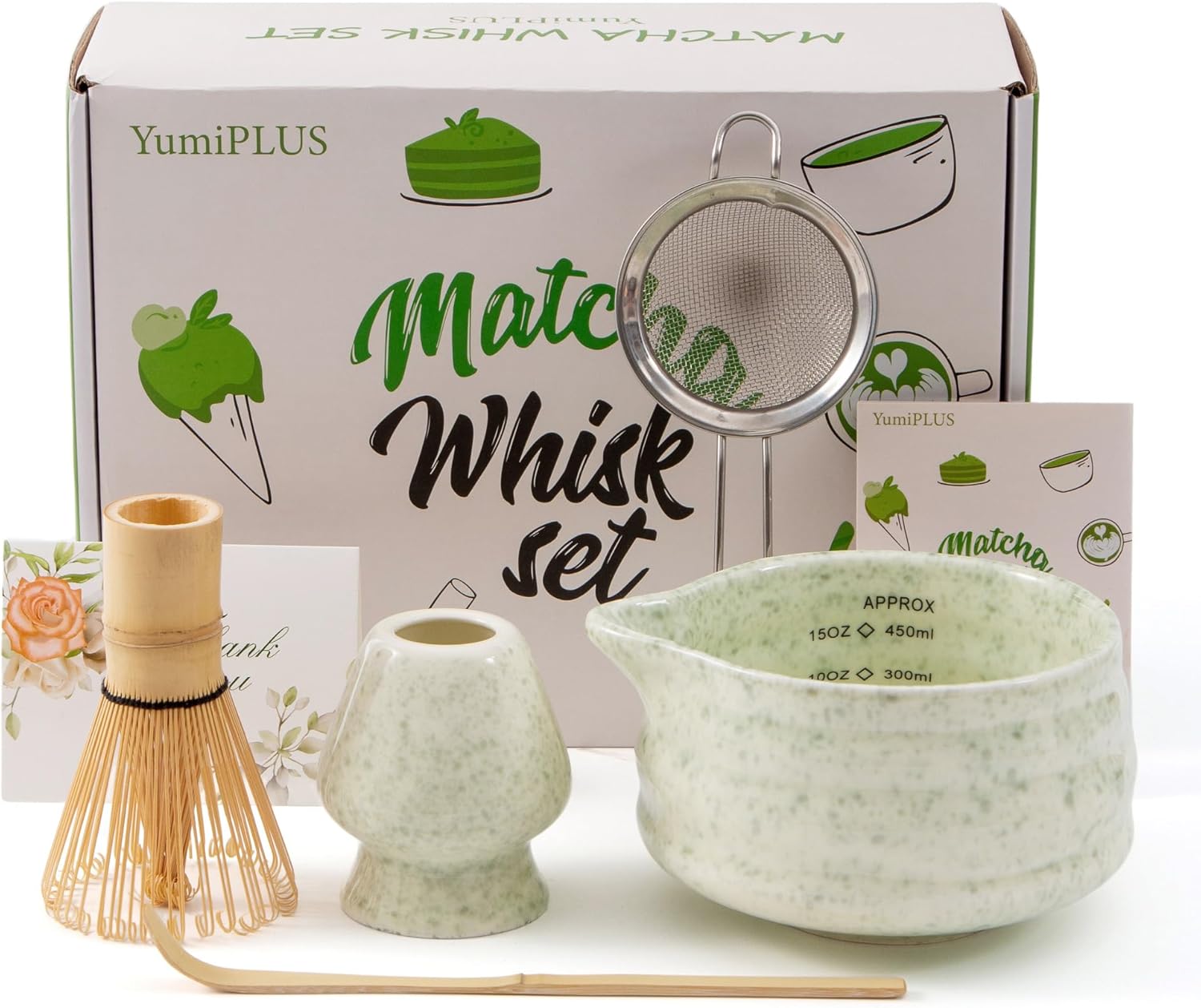 5pcs Premium Matcha Set,Ceramic Bowl with Spout and Bamboo Whisk set, Ceremonical Matcha Kit for breakfast/latte,Tea Starter Making Kit,Unique Matcha Gift set (pink)
