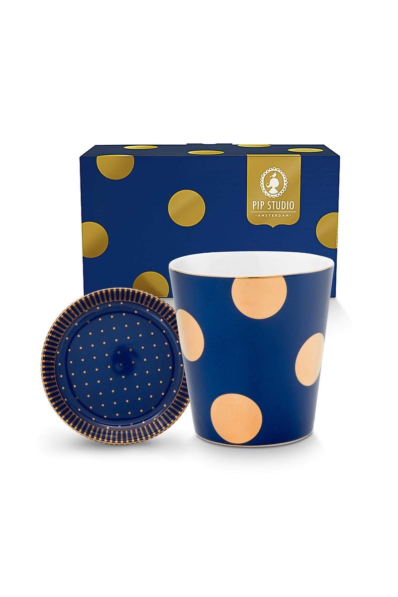 Set/2 Mug without Ear & Tea Tips Dot Delight Navy/Gold 290ml