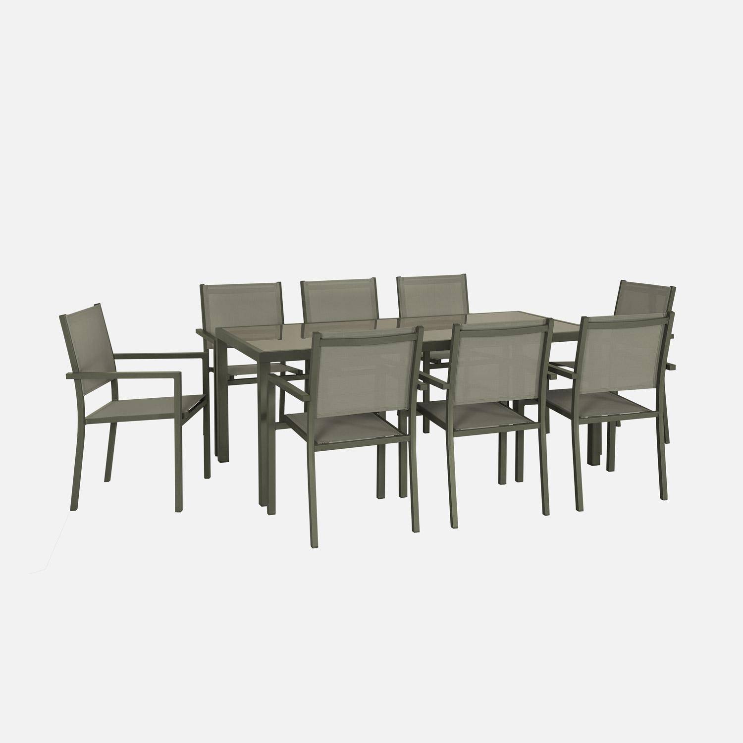 Capua 180 - Conjunto mesa de jardín de aluminio y de textileno, 8 sillas