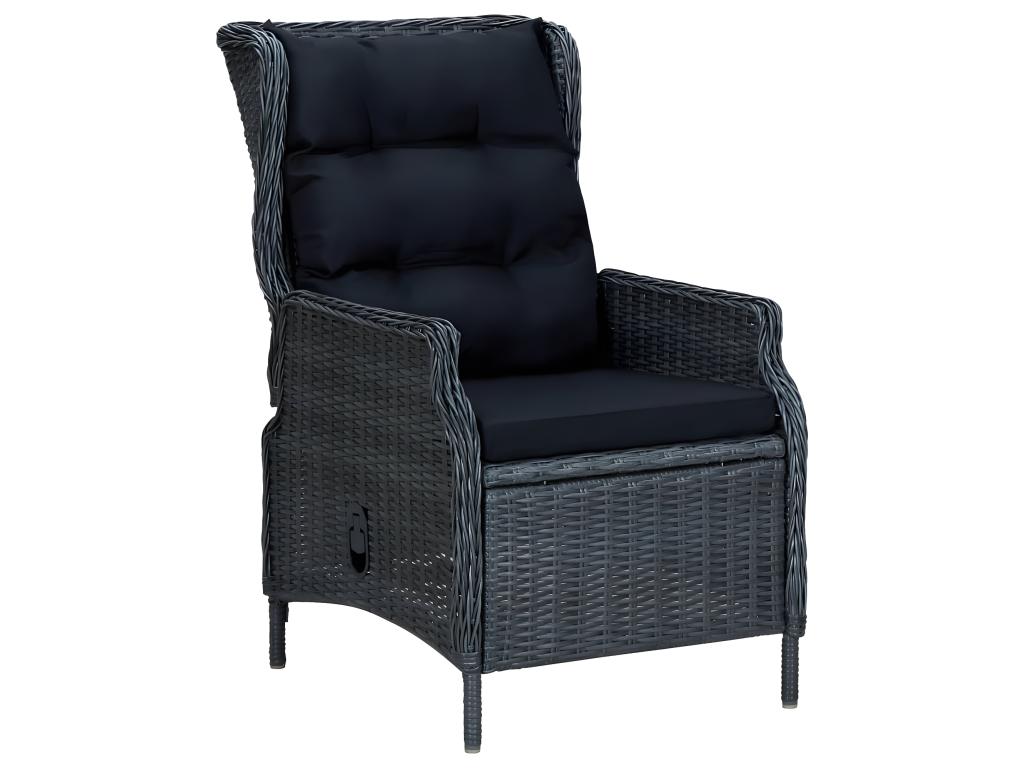 Sillón reclinable de jardín cojines ratán sintético gris oscuro