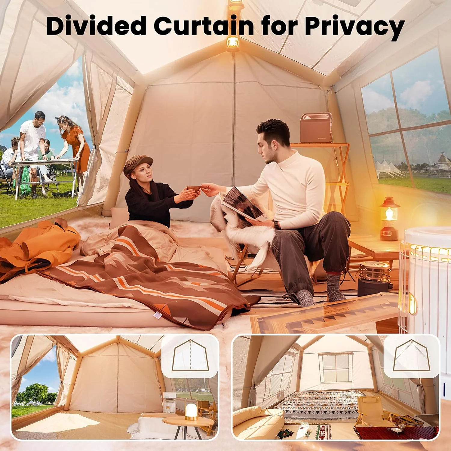 Lilypelle 4-6 Person Blow Up Inflatable Tent with Stove Jack, Hot Tent for Camping with Hand Pump, Waterproof Inflatable Camp Tent with Mesh Windows, Easy Setup Glamping Inflatable House - Image 24