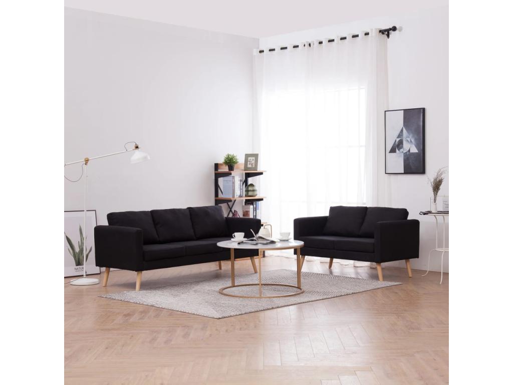 Conjunto de sofás 2 piezas tela negro