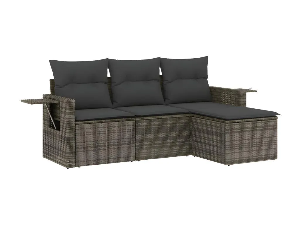 Set de sofás de jardín con cuatro piezas y cojines en ratán sintético gris  LY8741036