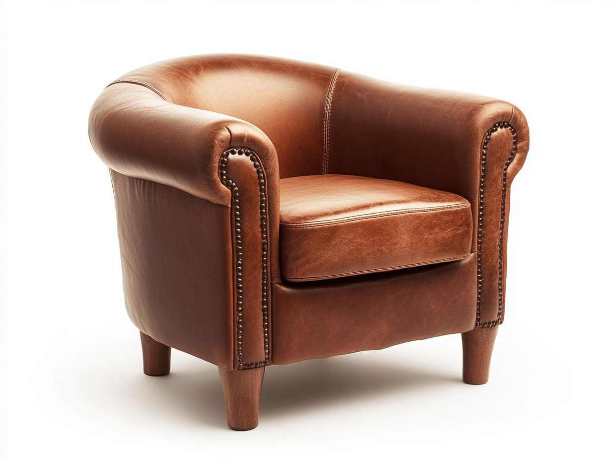 Sillón infantil tapizado 58×54×58 cm – piel sintética marrón – estilo clásico club con ribete de tachuelas
