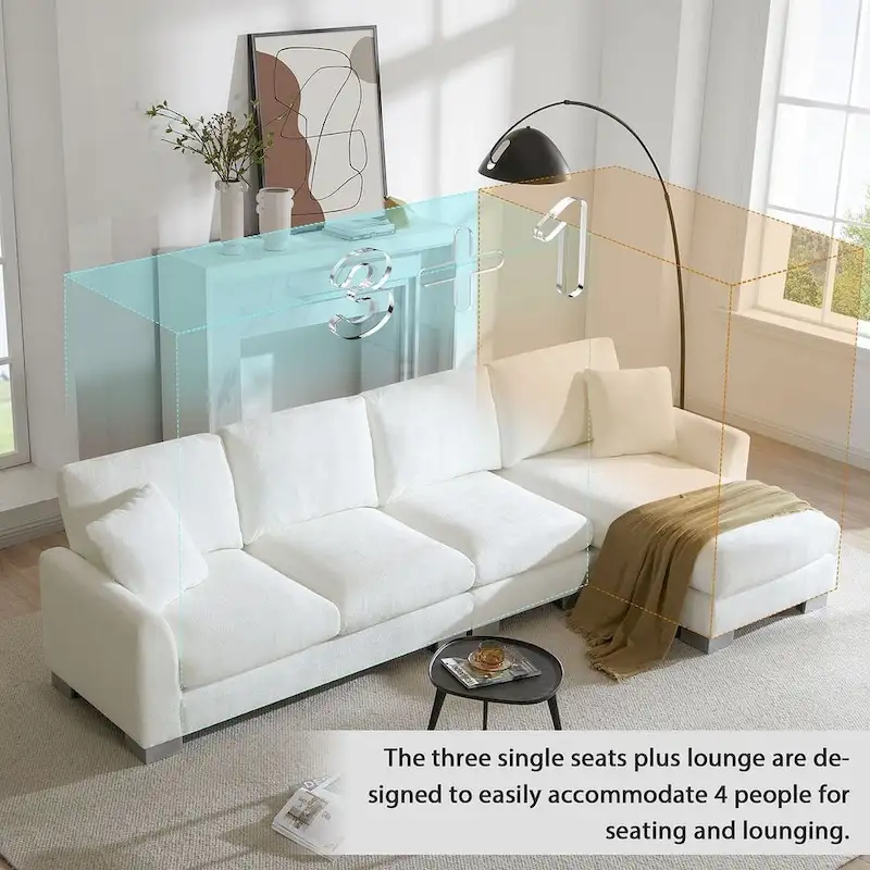 Spacious L-Shaped Chenille Sectional Sofa with Chaise Lounge for Living Room, Apartment, or Office