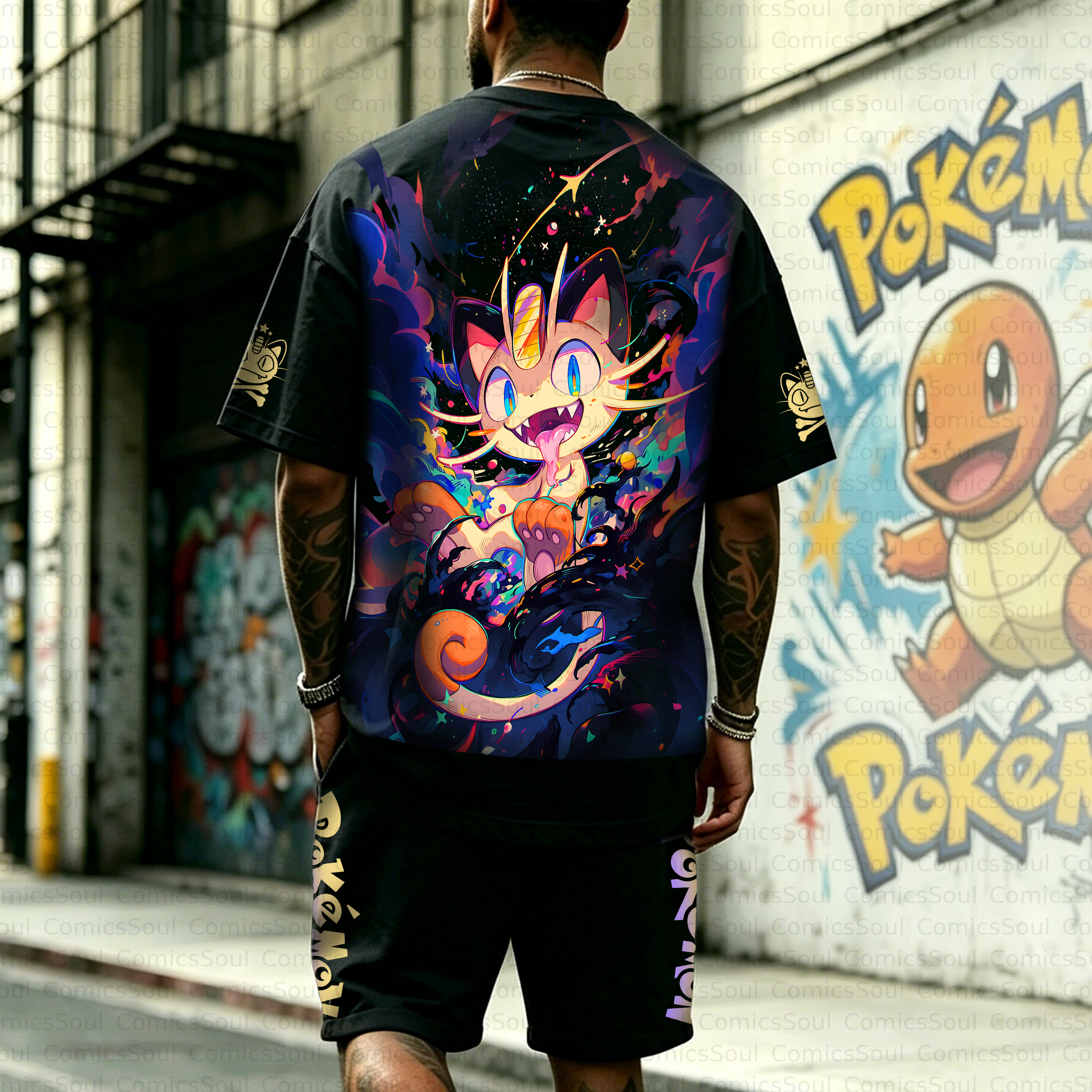 Unisex Anime Inspired Vintage T-shirt& Shorts 2 Pieces Set