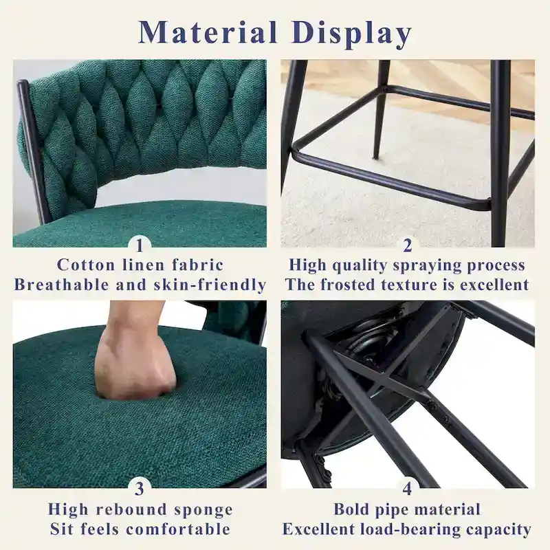 Pair of Swivel Bar Stools with Comfortable Linen Cushions - Counter Height Seating for Kitchen Islands, Dining Areas, or Pubs