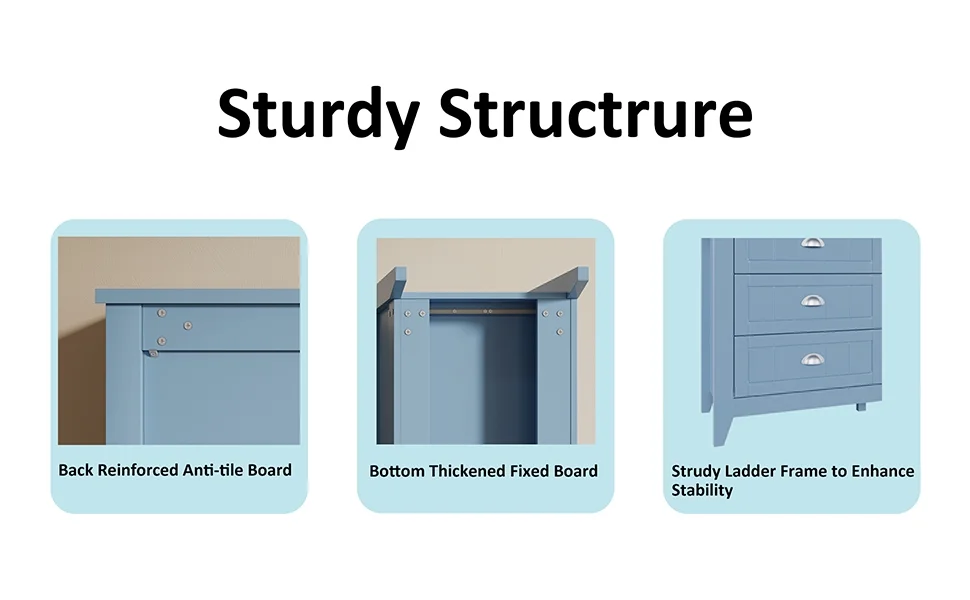 6 Drawer Dresser, Light Blue Elegant Chest of Drawers, Large Cabinet with Storage, Rustic Wood Chest of Drawers for Bedroom, Living Room, Hallway - Image 4