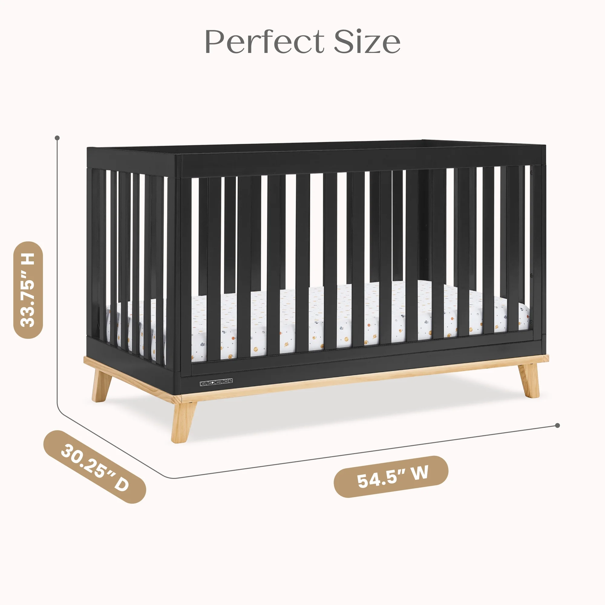 Delta Children Frankie 4-in-1 Convertible Crib - Greenguard Gold Certified, Black with Natural - Image 10