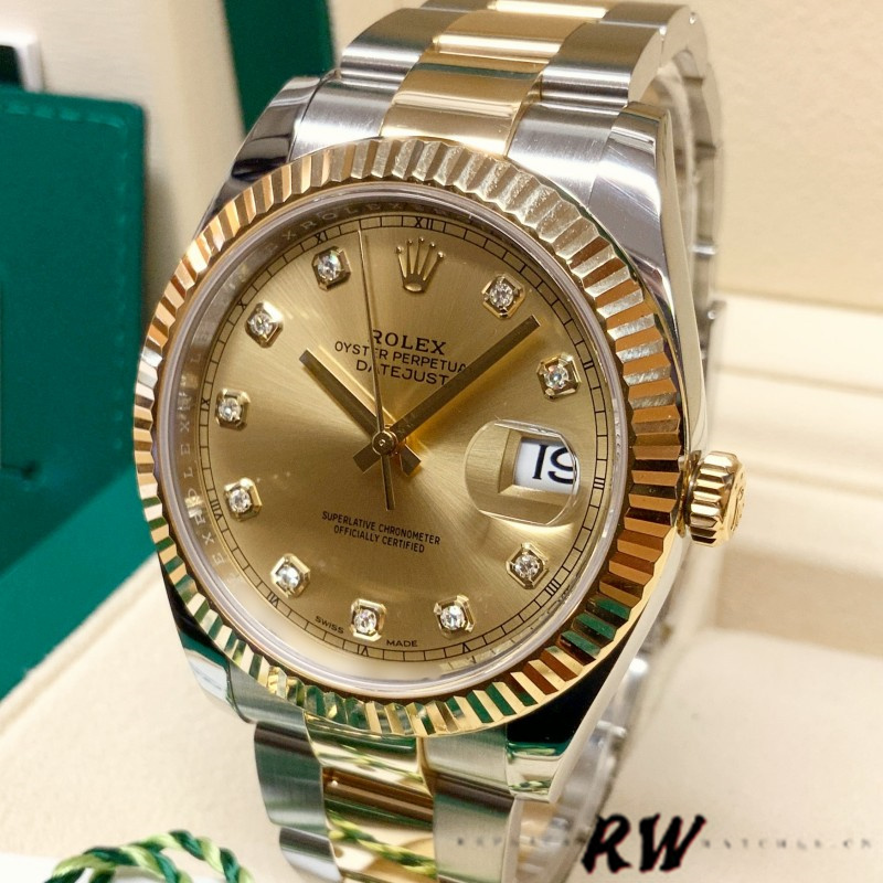 2022 Rolex Datejust Champagne Diamond Dial Two Tone M126333-0012 41mm Mens Replica Watch
