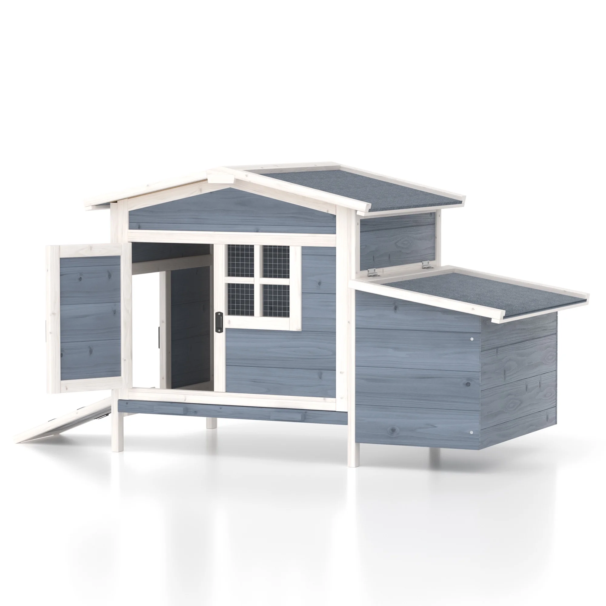 Outdoor Chicken Coop Rabbit Hutch Wooden Hen House w/ Nesting Box & Tray Poultry Cage for Outdoor Indoor - Image 9