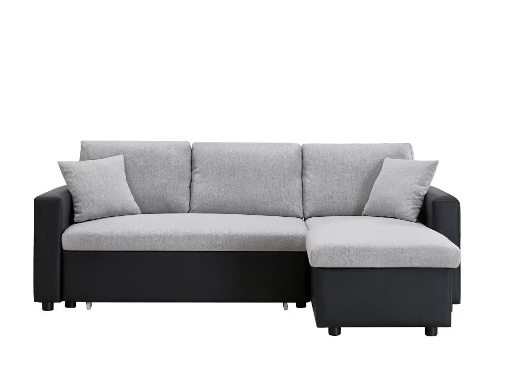 Sofá cama rinconera reversible de tela y piel sintética Casabellaes - Negro y gris WQPH59711