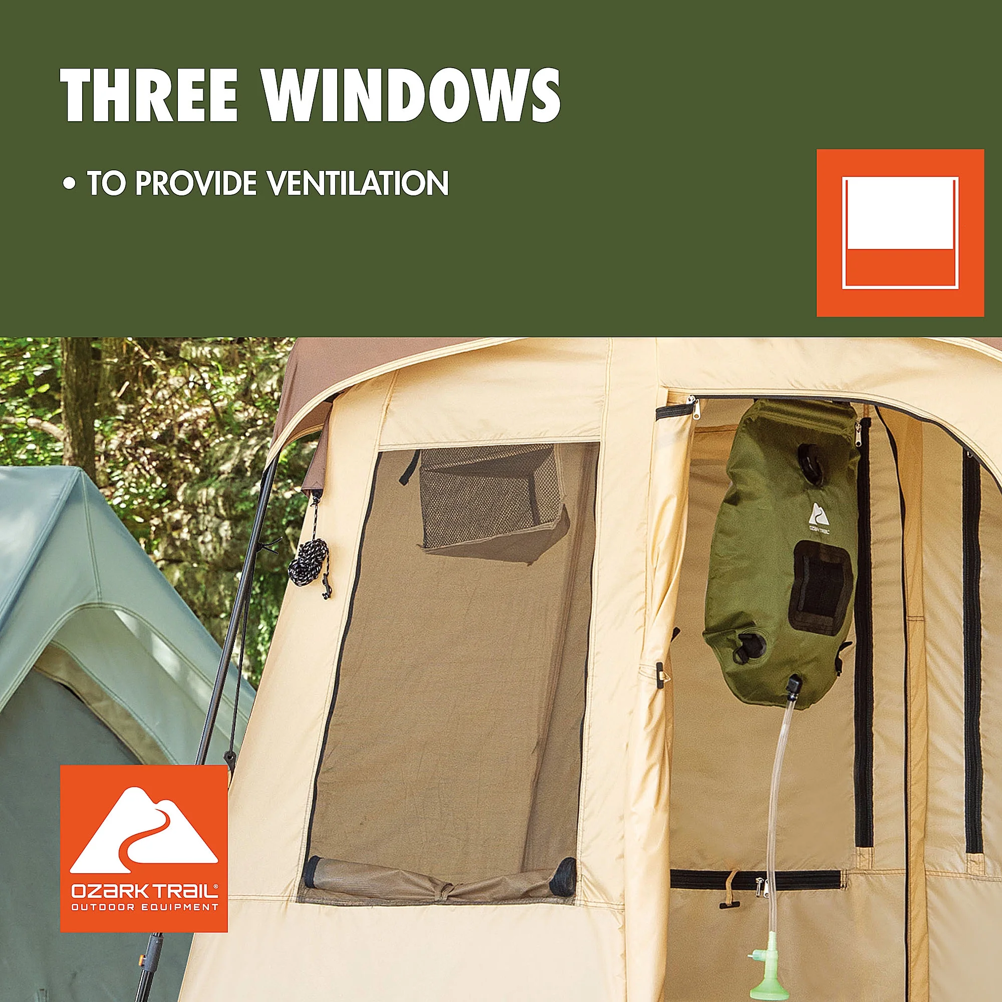Ozark Trail 2-Room Shower & Utility Tent Combo Includes 5-Gallon Water Container, Easy Setup, Maximum Occupancy Is 2. Khaki Colour. - Image 2