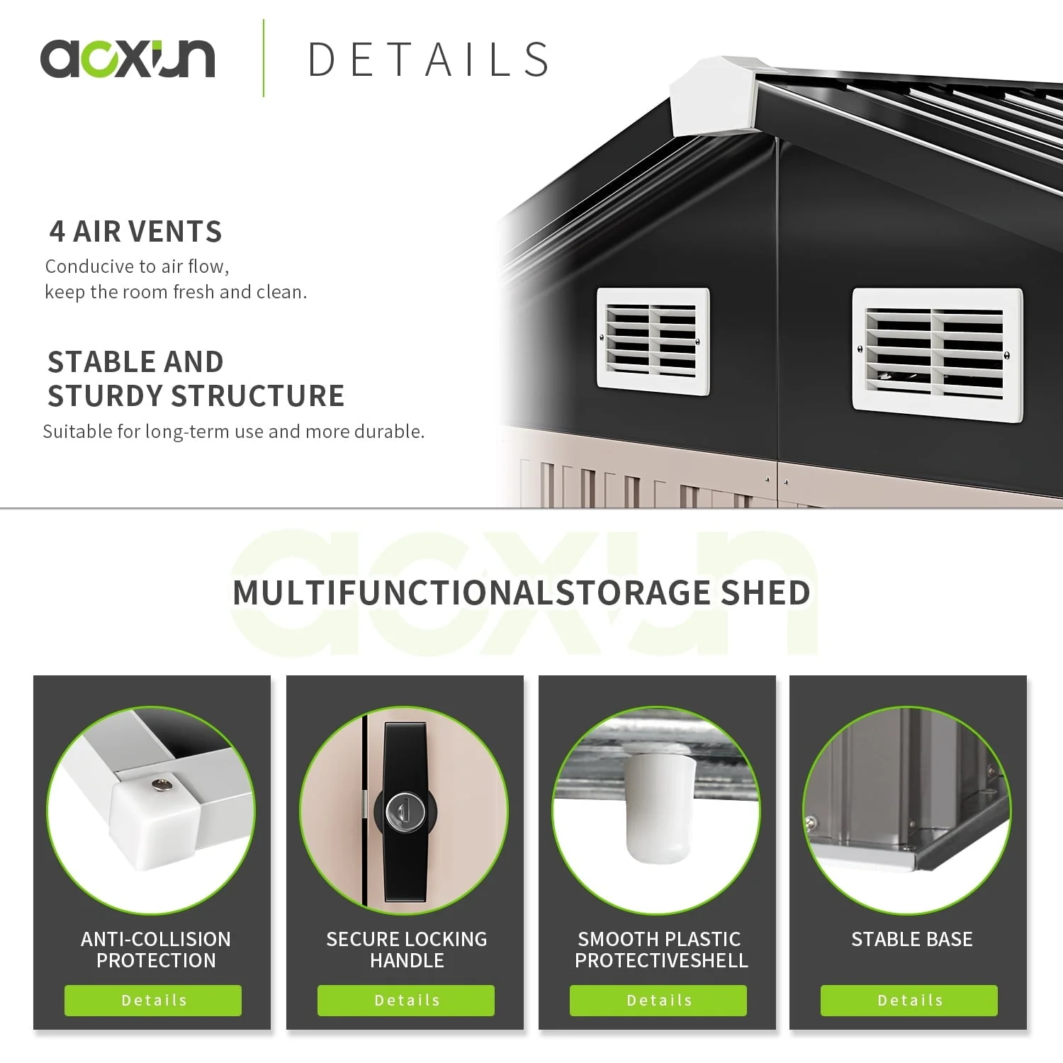 Aoxun 6 x 4 ft. Outdoor Metal Storage Shed with Lock for Backyard, Garden - Image 2