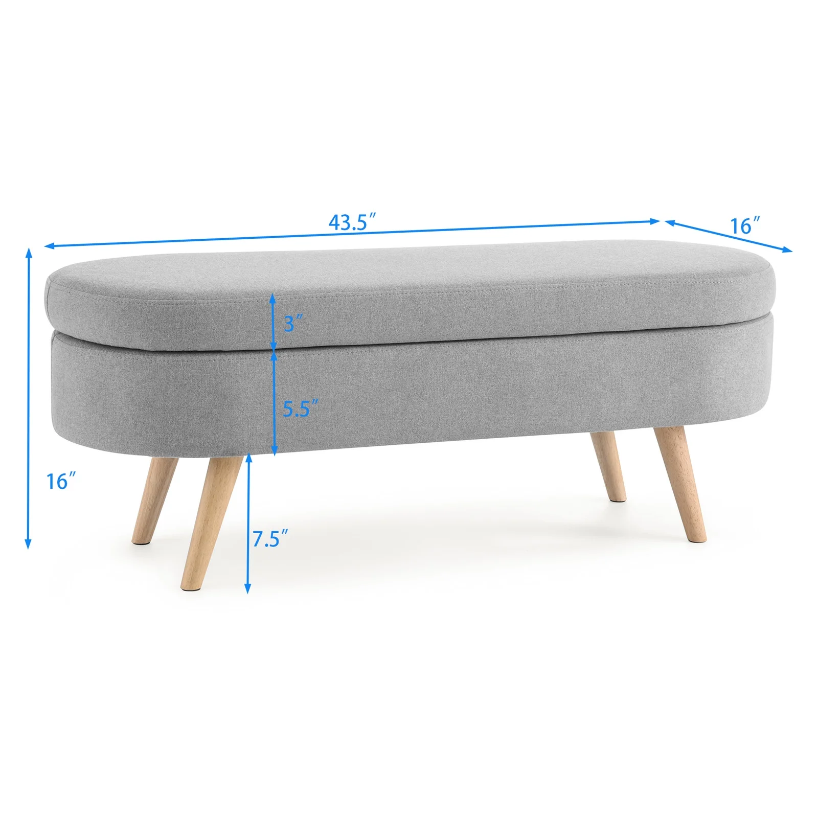 43.5" Oval Storage Ottoman Bench with Solid Wood Legs, Linen Fabric Upholstered Entryway Bench with Safety Hinge, Indoor Bench for End of Bed, Sofa Side, Entryway - Image 18