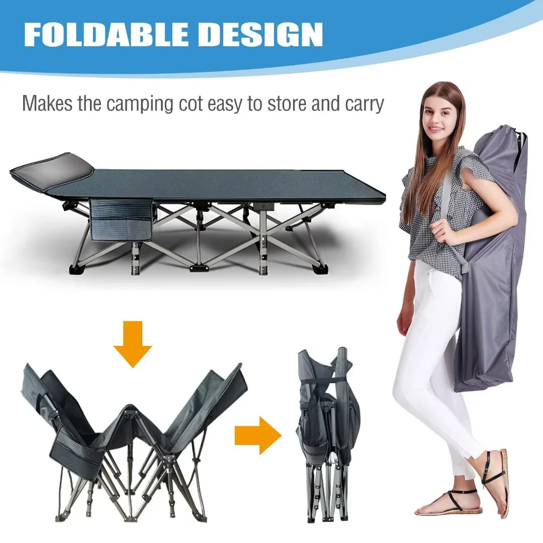 Docred Camping Cot Folding Camping Bed for Adults, Heavy Duty Collapsible Sleeping Bed, Travel Military Portable Cots Bed with Carry Bag & 2-Sided Mattress for Indoor & Outdoor Use - Image 5