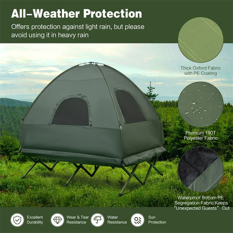 5-in-1 2-Person Portable Camping Tent Cot With Air Mattress, Sleeping Bags And Sunshade - Green & Blue - Image 6 5-in-1 2-Person Portable Camping Tent Cot With Air Mattress, Sleeping Bags And Sunshade - Green & Blue - Image 6