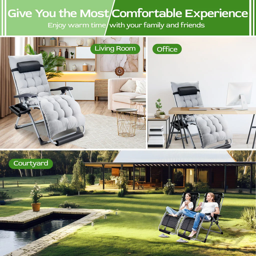 Oversized Zero Gravity Chair,VECUKTY Oversized XL Ergonomic Patio Recliner Folding Reclining Chair for Indoor and Outdoor,Gray - Image 7