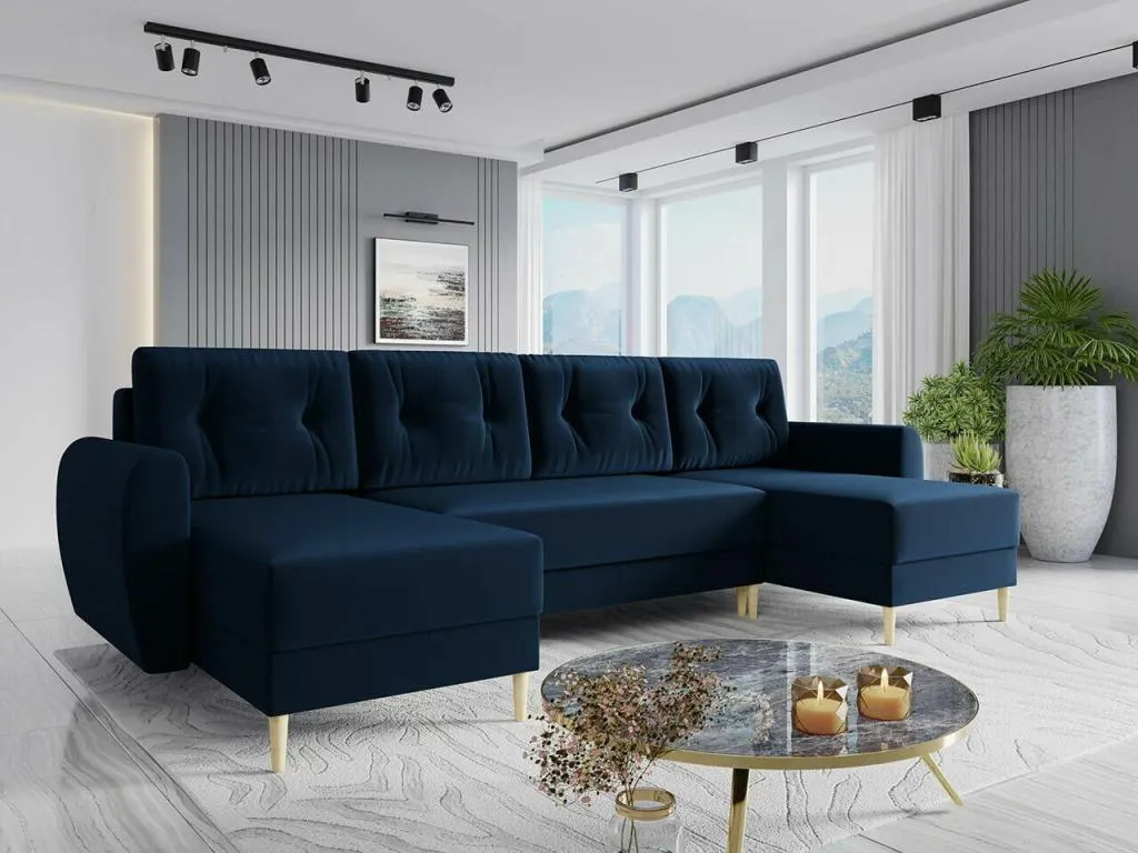 Sofá rinconero Lluesmahome 110 Azul Función de descanso Caja de ropa de cama 307x139x95cm JJJJ68196