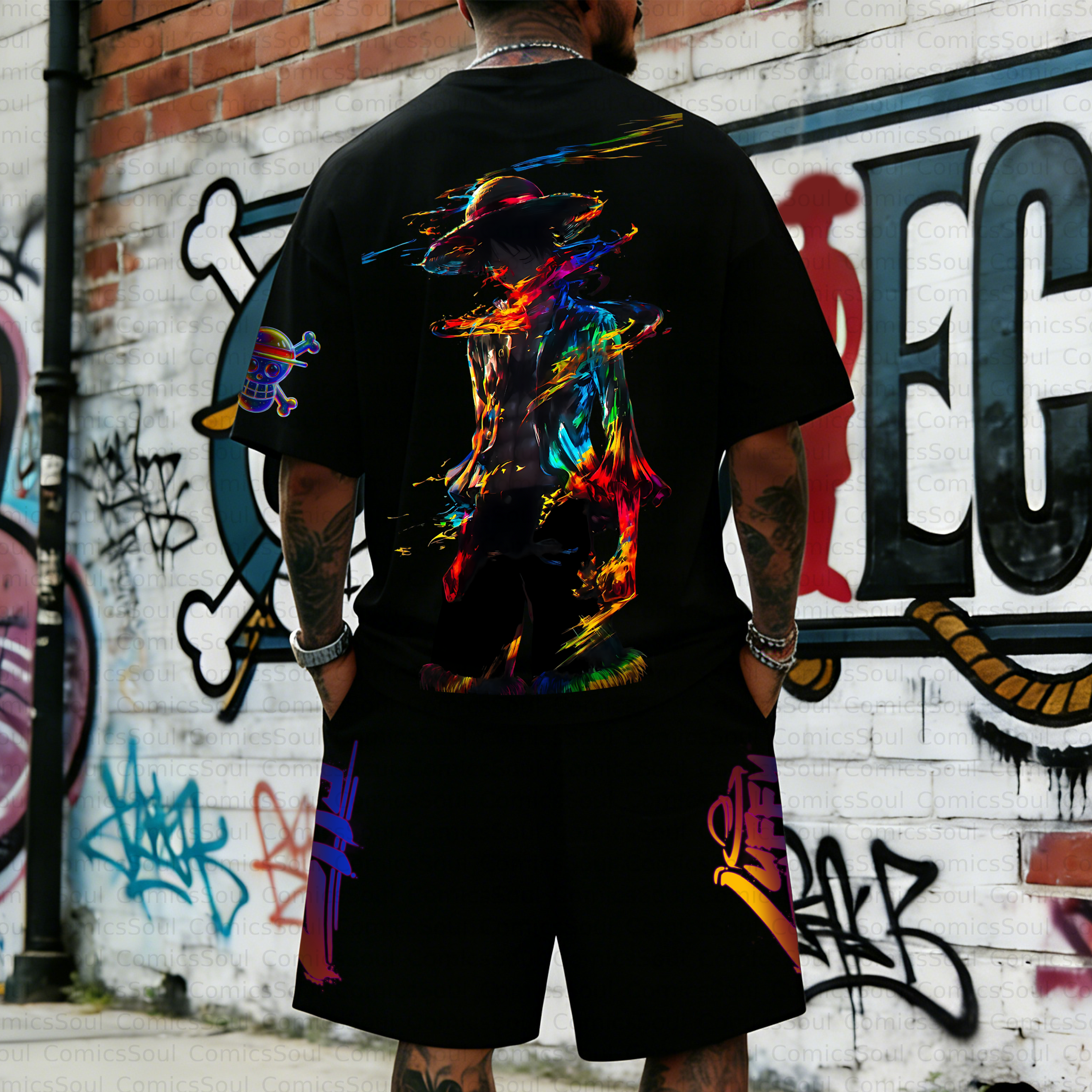 Unisex Anime Inspired Vintage T-shirt& Shorts 2 Pieces Set