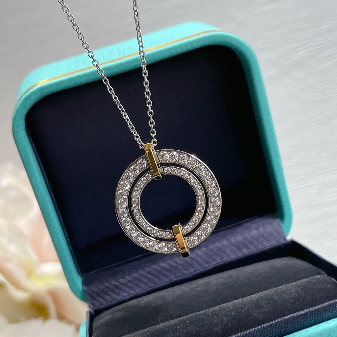 Tiffany Mixed Metal Color Large Round Pendant Necklace - Original Replica Club