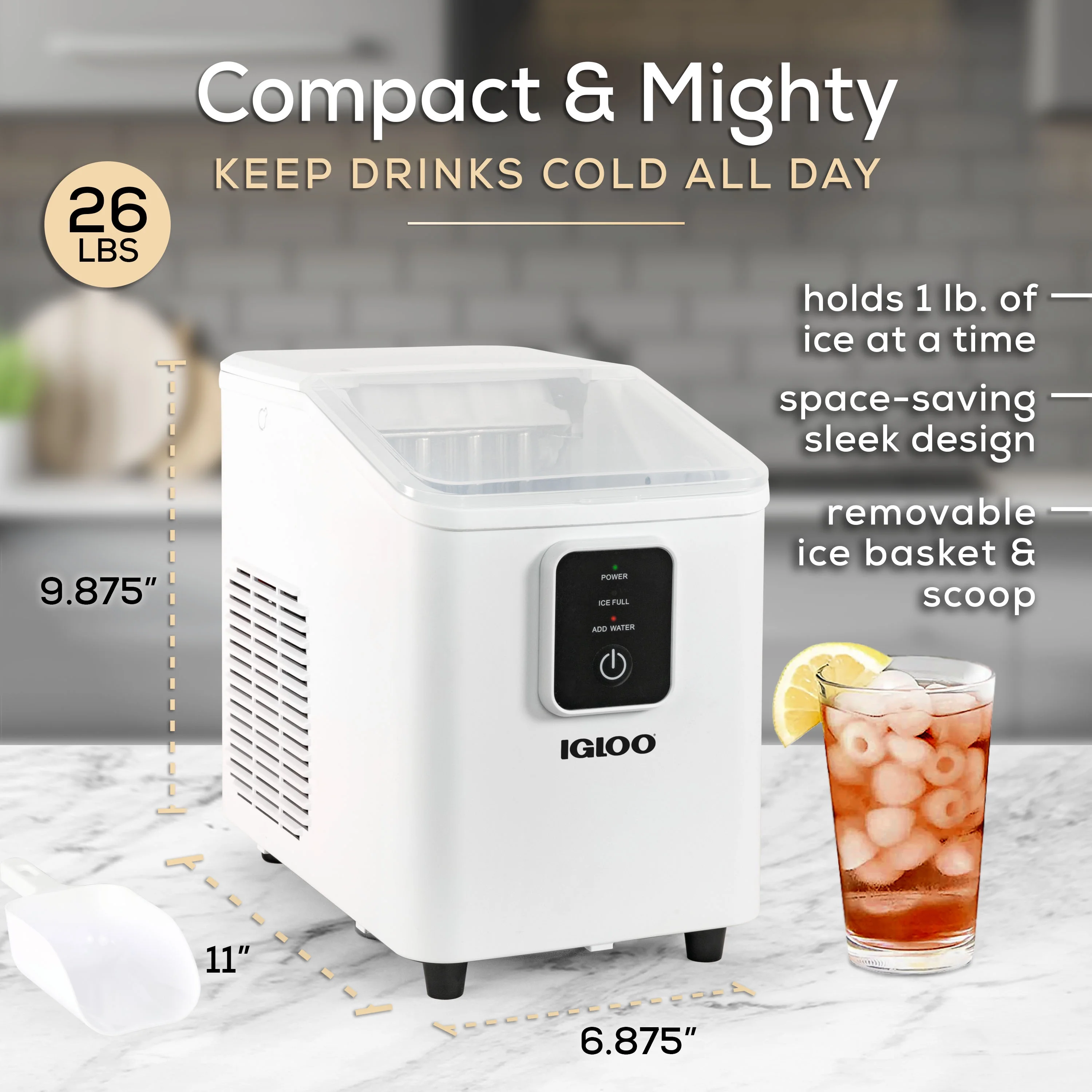 Igloo Self-Cleaning Countertop Ice Maker - Compact and Portable - Creates 26 lbs. Per Day, 8 Pieces Ready Every 7-8 Minutes - Includes Ice Scoop and Basket - Aqua - Image 13