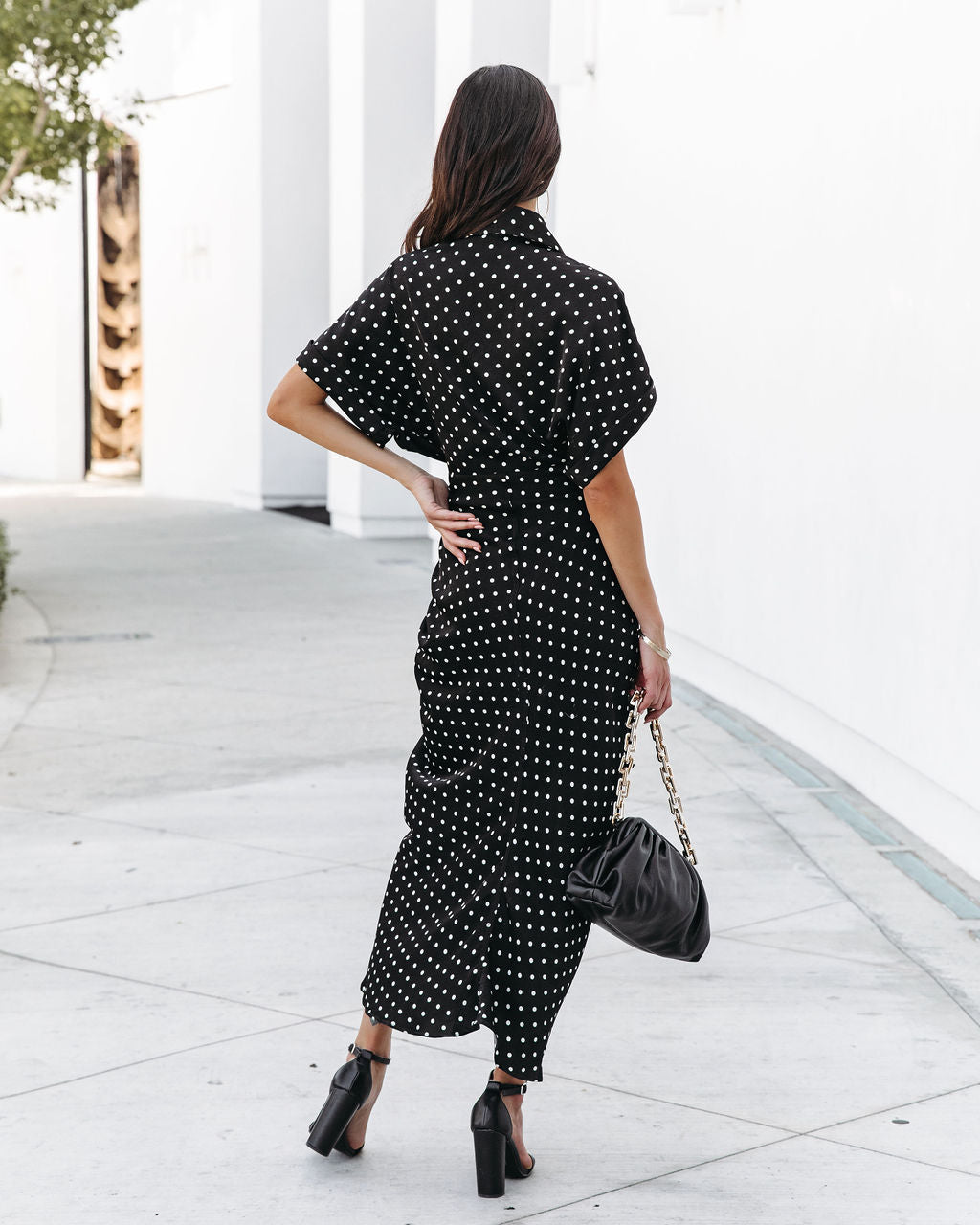 Aurielle Polka Dot Tie Front Midi Shirt Dress - Black - FINAL SALE - Se7enfashion