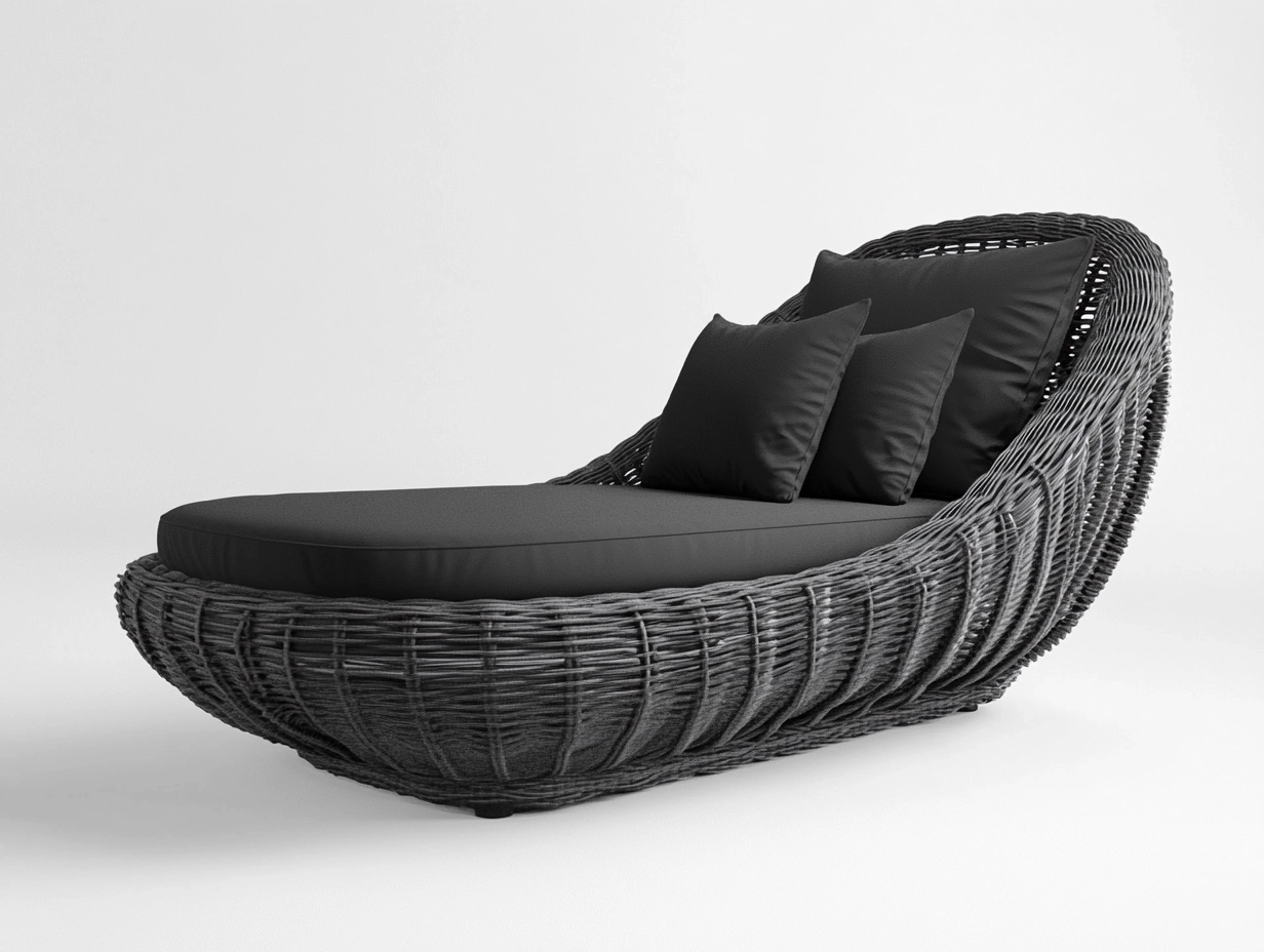 Sofá Chaise Lounge de Ratán Sintético Negro Moderno para Exterior 185x85cm Descanso y Relajación AT1076362
