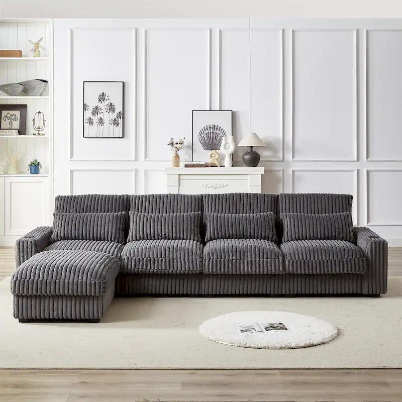 126W Large L-Shaped Corduroy Sofa with USB Charging Port