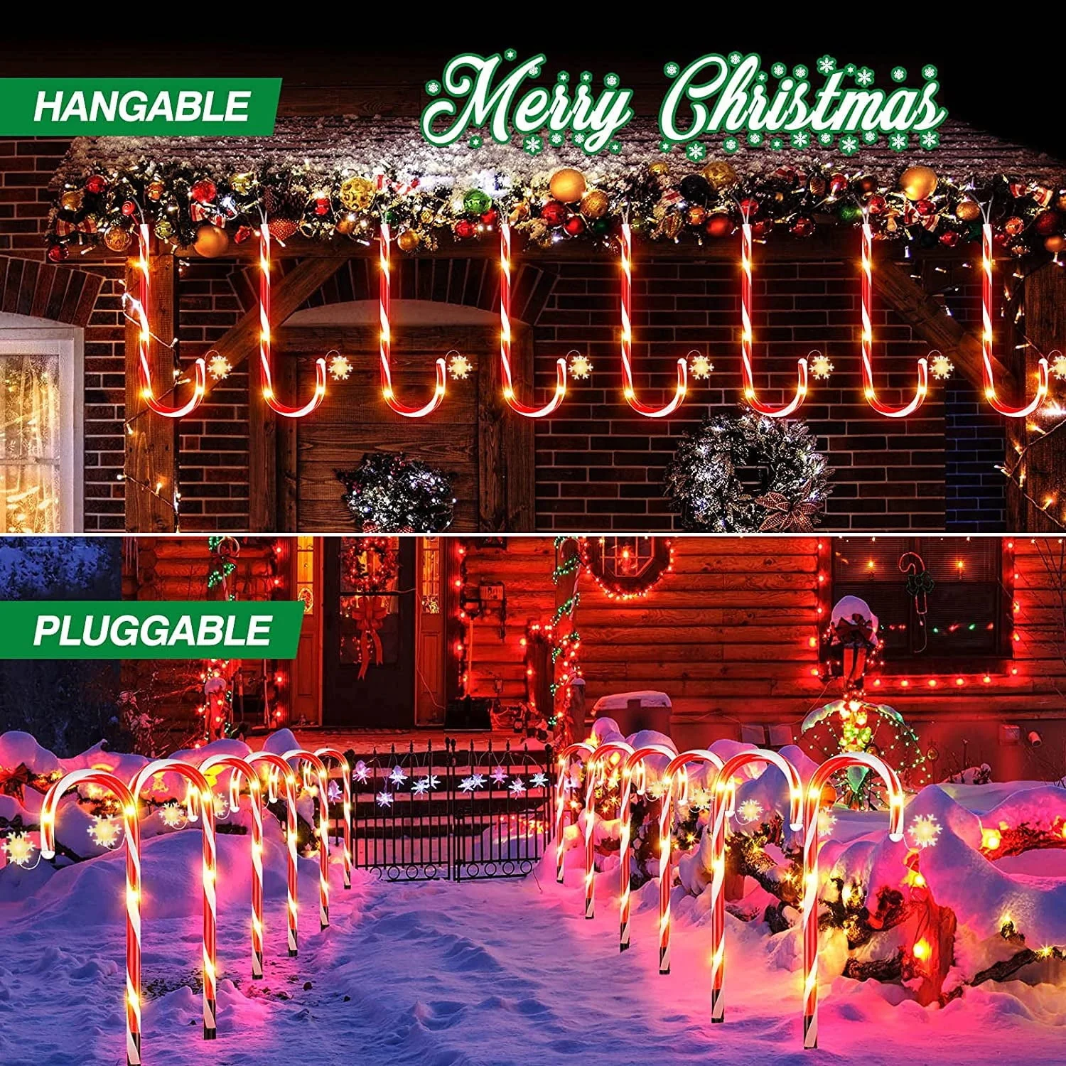 8 pk Solar Outdoor 20 inches LED 8 Modes Christmas Xmas Candy Cane Crutches with Stars Holiday Waterproof Pathway Warm Lights - Image 4