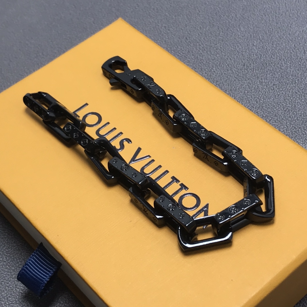 Louis Vuitton Full Black Monogram Bracelet Mens - Original Replica Club
